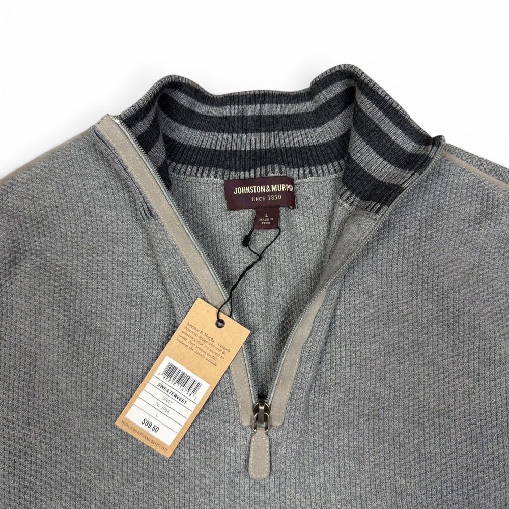 Johnston & Murphy Mens Gray 100% Pima Cotton Quarter Zip Sweater Vest NWT L